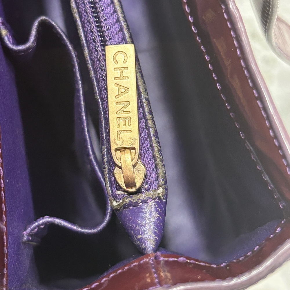 Chanel Authentic Bordeaux Red Chanel Letter Logo Patent Leather Tote - Picture 11 of 15